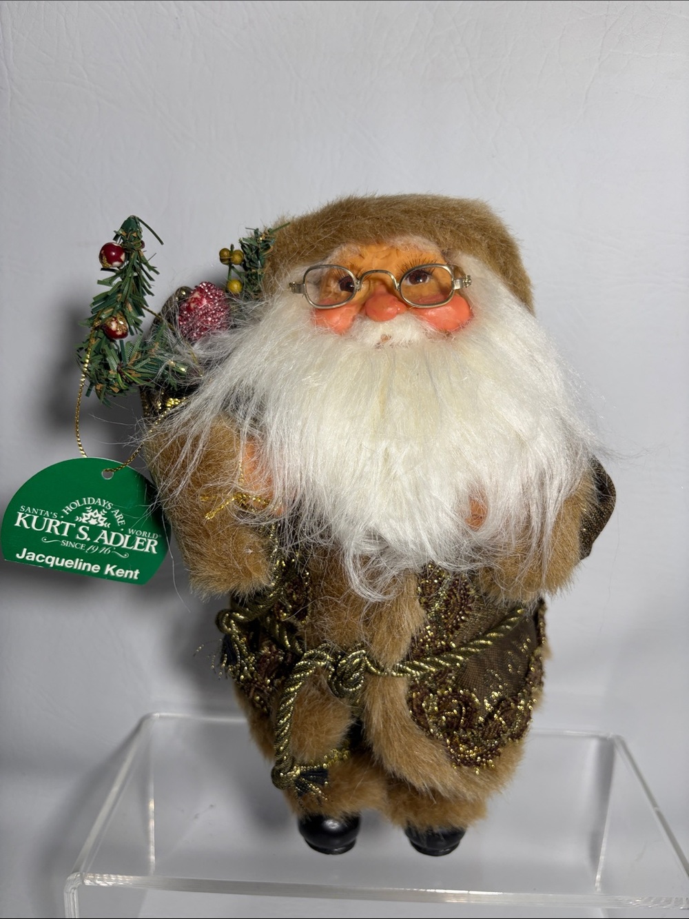Kurt Adler 10” Tall Jacqueline Kent Traditional Santa with Bag NEW with Tags
